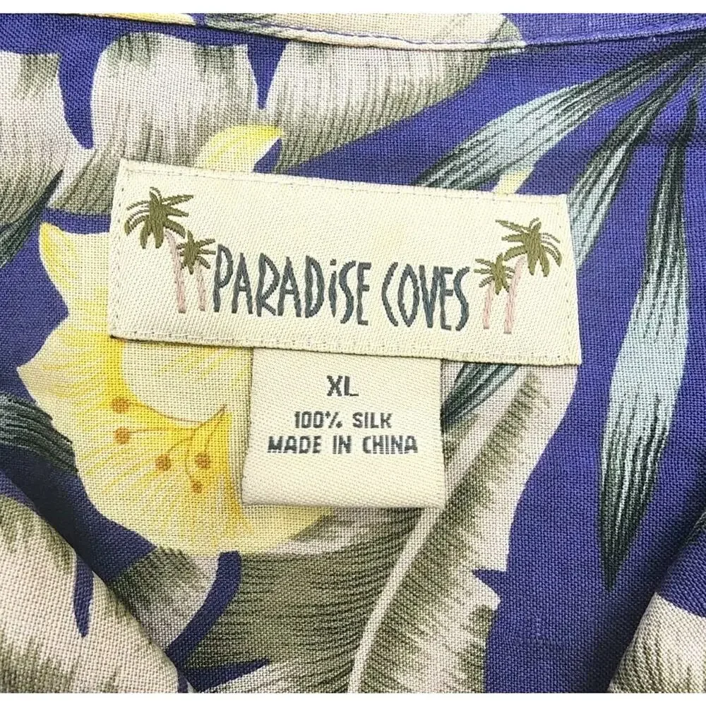 Paradise Coves Hawaiian Shirt 100% Silk Tropical Floral Button Down Mens XL - Picture 6 of 10